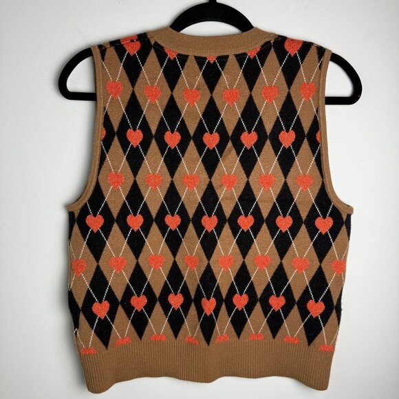 Anthropologie Maeve Sweater Vest Vera Argyle Hearts Size Medium Twee Academia - Picture 4 of 8